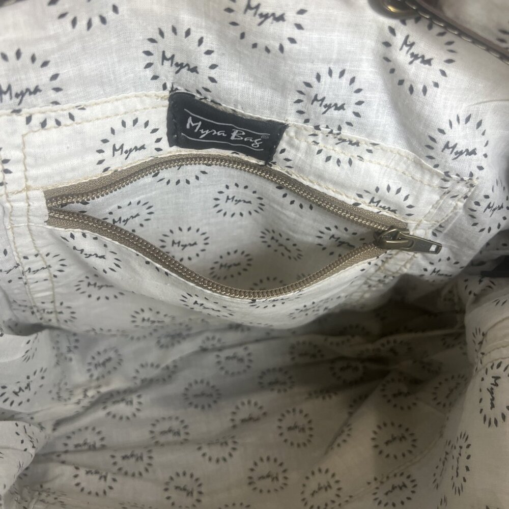 Myra Bag Handmade Bohemian Western Bucket Bag Upcycled Canvas & Cowhide Leather - Picture 9 of 16